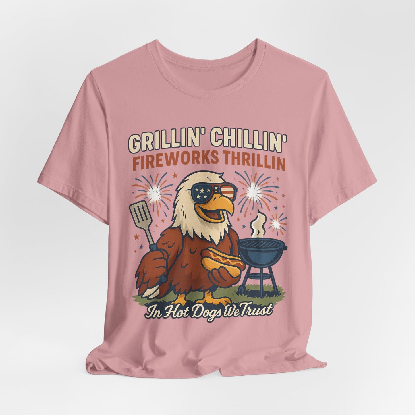 Grillin' Chillin' Fireworks Thrillin' | Funny 4th of July Patriotic T-Shirt – USA Eagle BBQ Tee - Scripted Expression