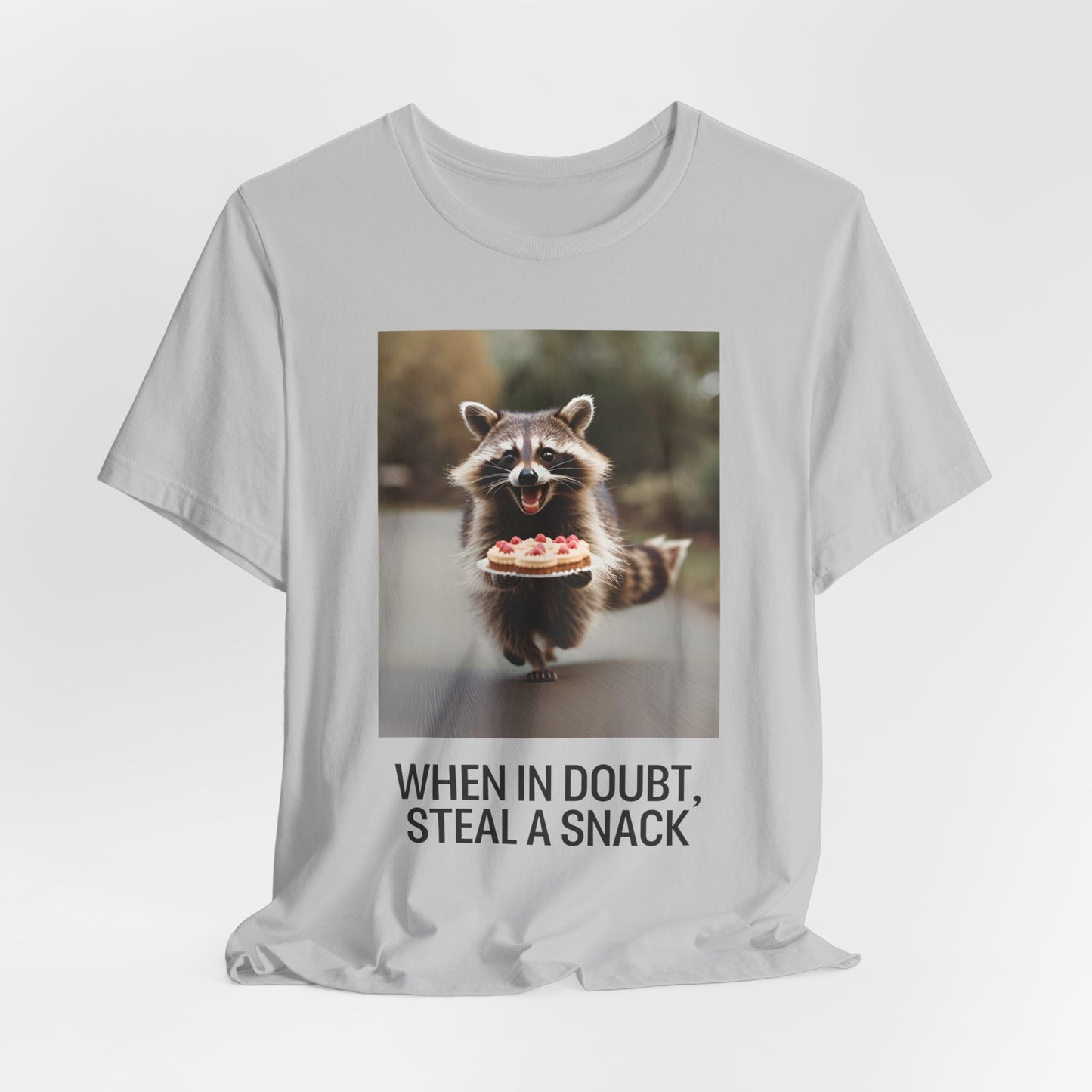 When in Doubt, Steal a Snack – Funny Raccoon Meme T-Shirt | Cute Animal Humor Tee - Scripted Expression
