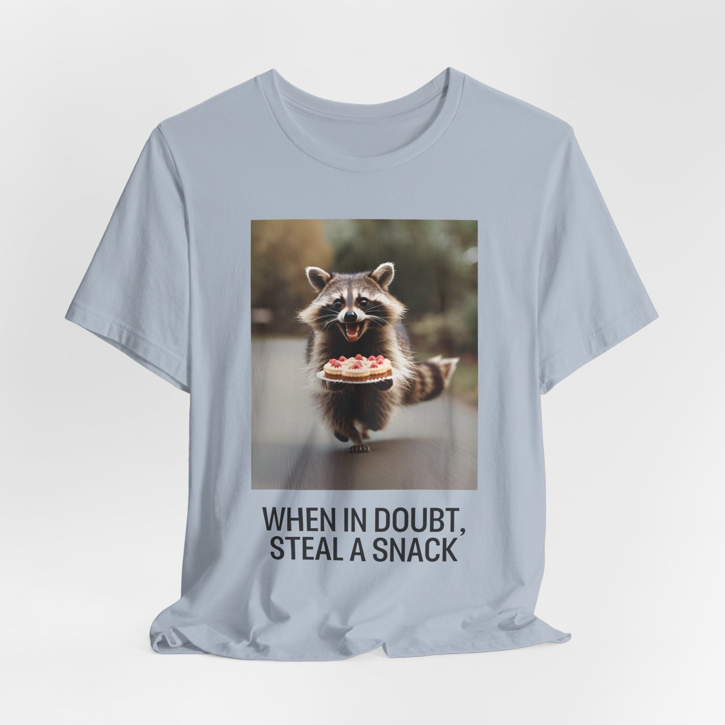 When in Doubt, Steal a Snack – Funny Raccoon Meme T-Shirt | Cute Animal Humor Tee - Scripted Expression