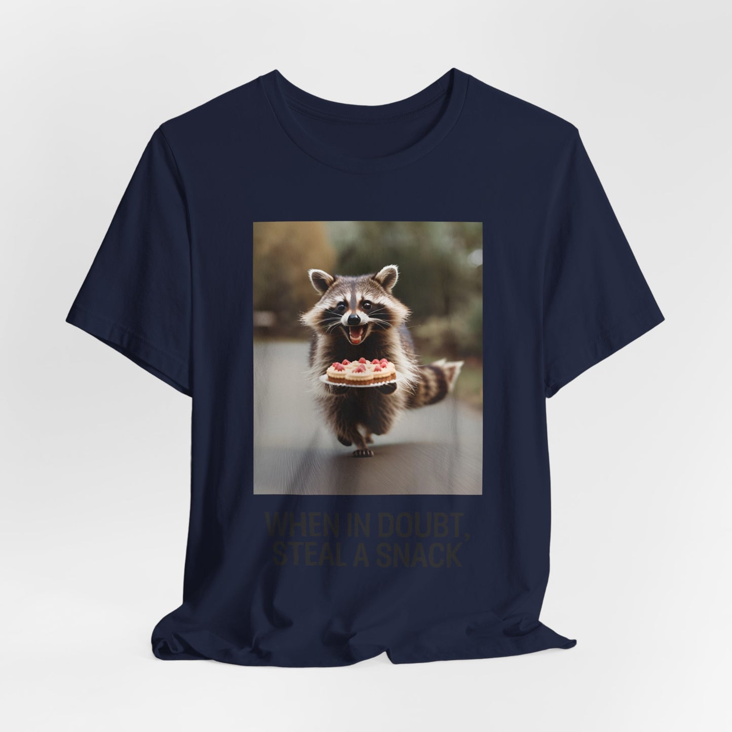When in Doubt, Steal a Snack – Funny Raccoon Meme T-Shirt | Cute Animal Humor Tee - Scripted Expression