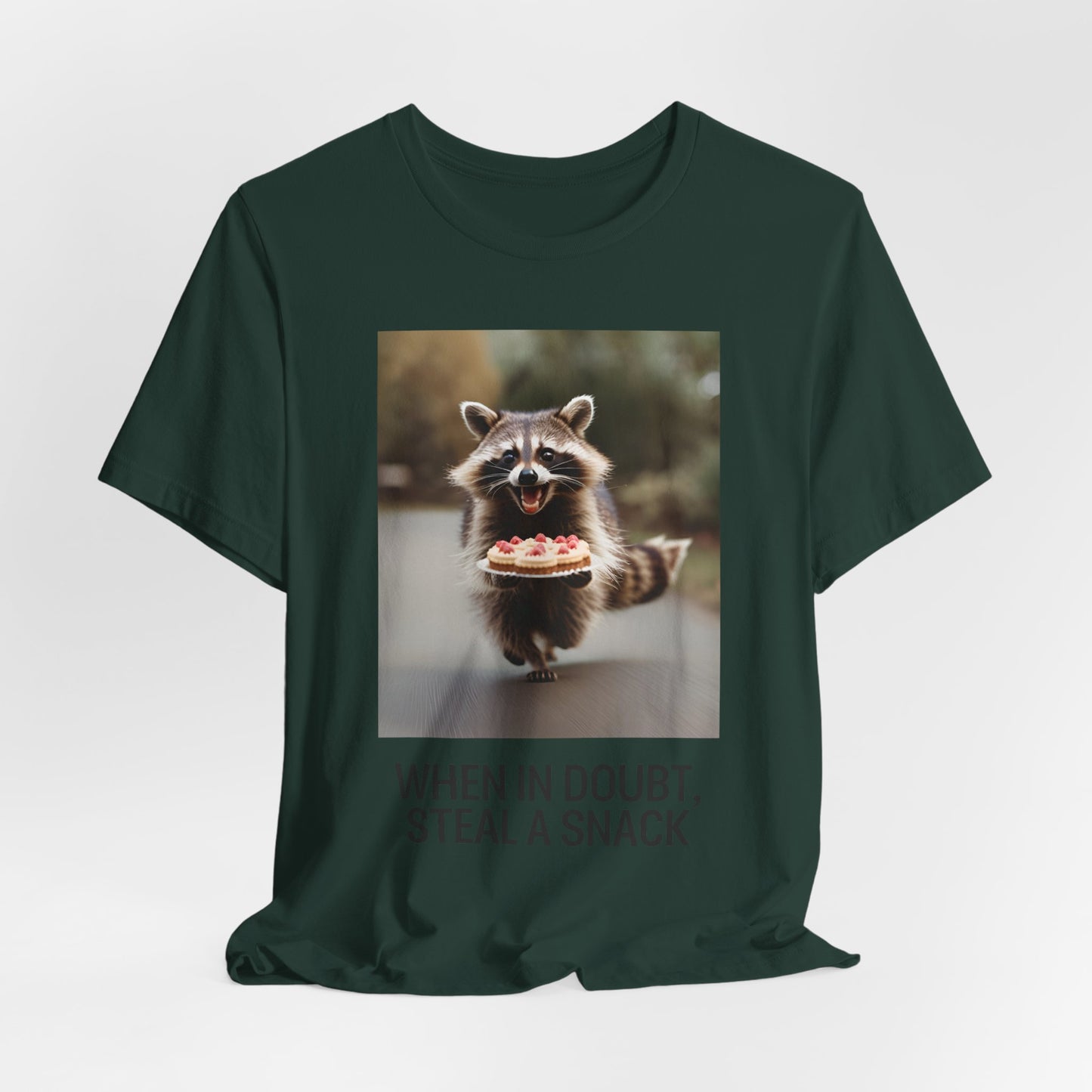 When in Doubt, Steal a Snack – Funny Raccoon Meme T-Shirt | Cute Animal Humor Tee - Scripted Expression