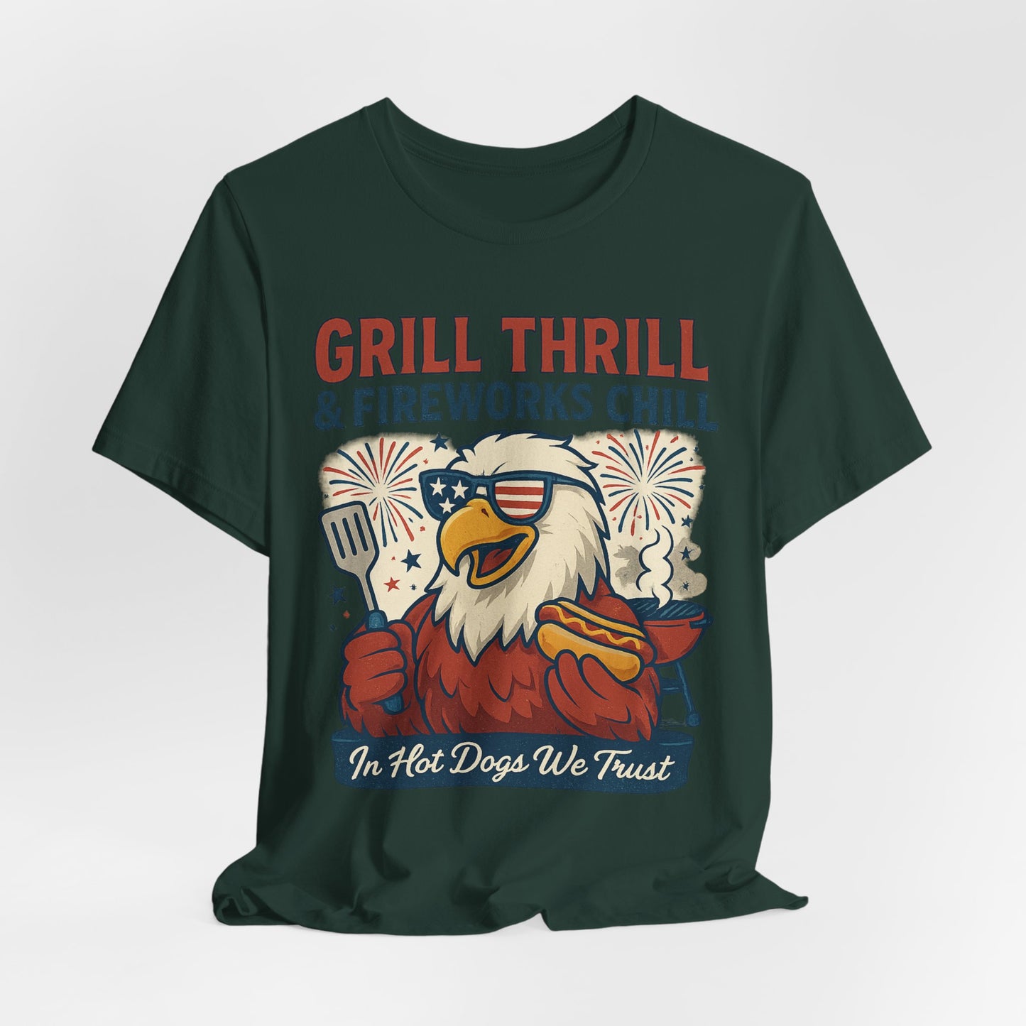 Grill Thrill 4th of July T-Shirt – Funny USA BBQ Eagle Tee